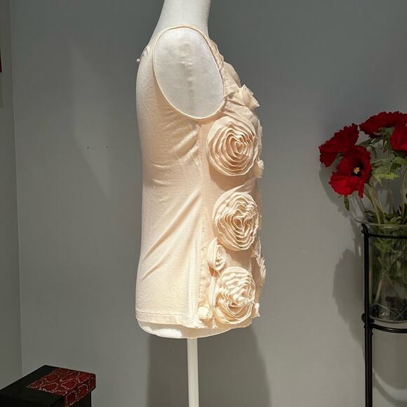 BARASCHI x Anthro Raw Edged Organza Rosette Coastal Preppy Shimmer Boho Top XS - Picture 7 of 16